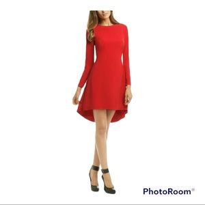 Nha Khanh West Asymmetrical Hem A-Line Long Sleeve Crew Neck Red Dress 2…